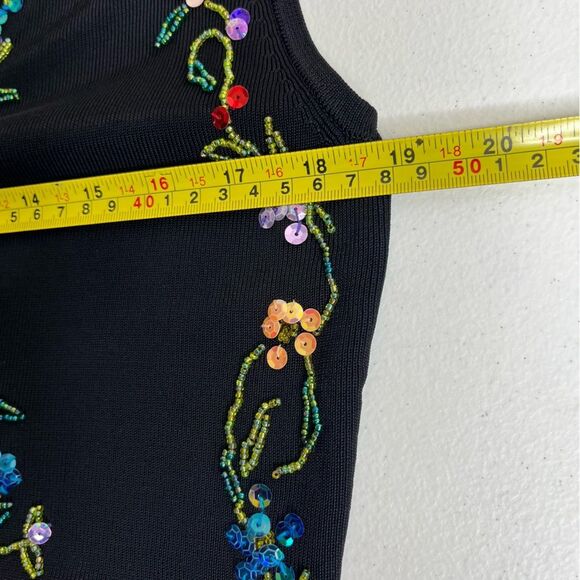 Lucia Burns Sequined Beaded Black Floral Sleeveless Sweater Top Women Size Small - Picture 13 of 15